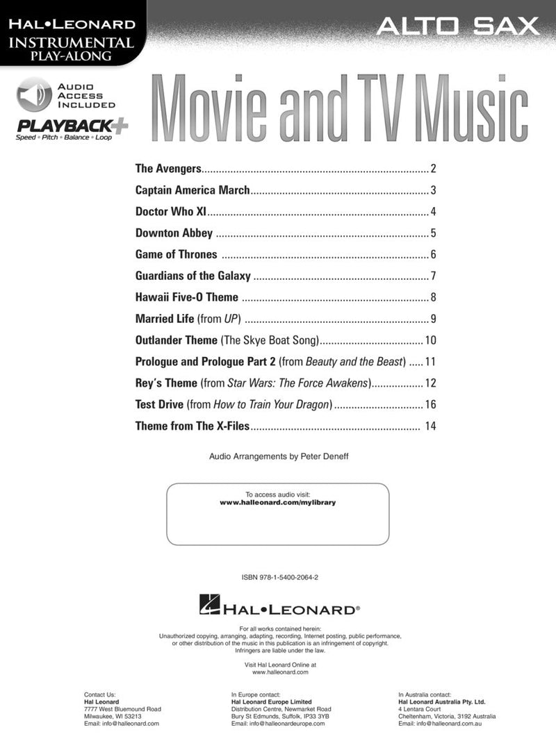 Movie and TV Music for Alto Sax