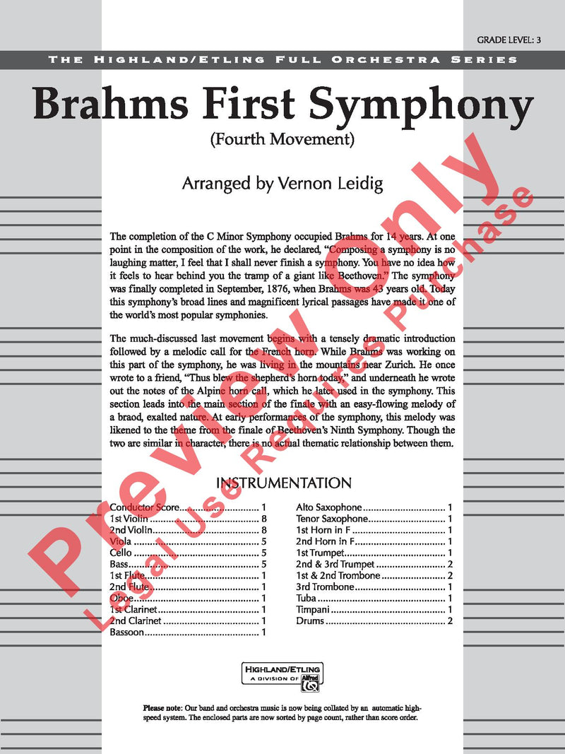 Brahms's 1st Symphony, 4th Movement - arr. Vernon Leidig (Grade 3)