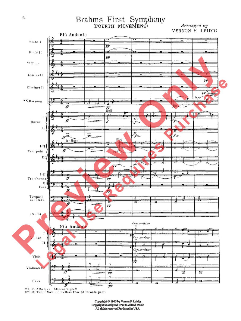 Brahms's 1st Symphony, 4th Movement - arr. Vernon Leidig (Grade 3)