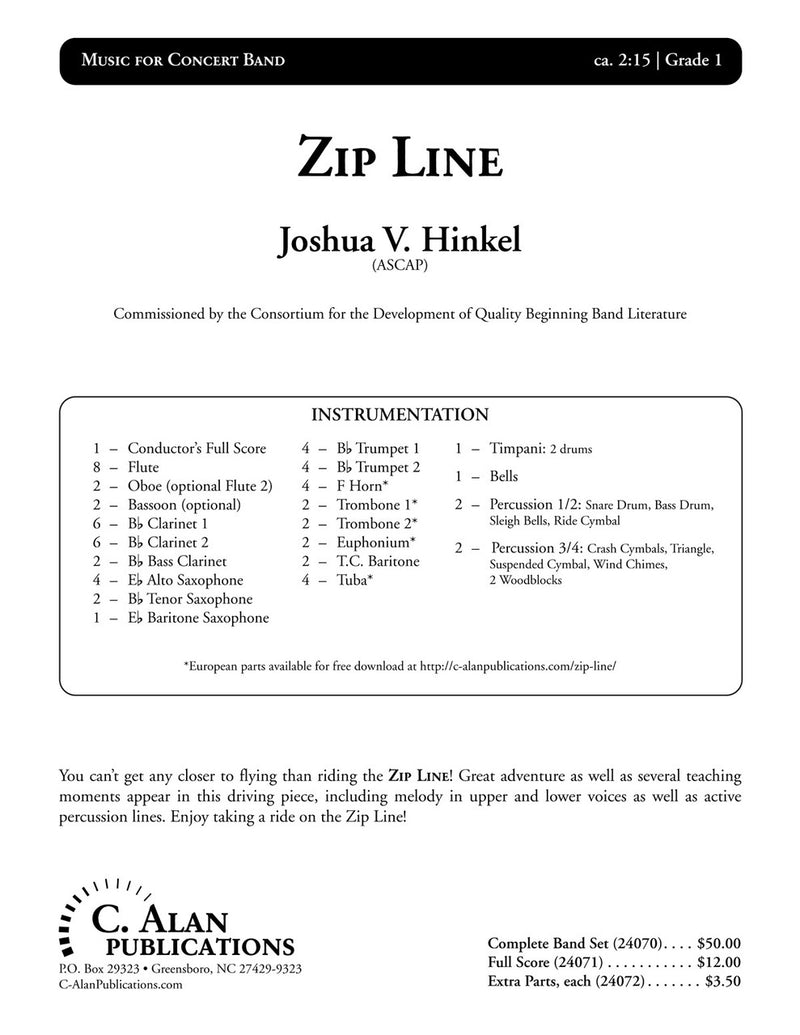 Zip Line - arr. Joshua V. Hinkel (Grade 1)
