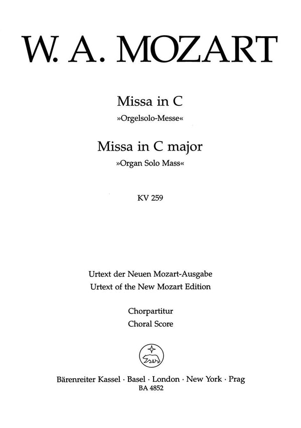 Mozart: Mass in C K259 Organ Solo Mass Chorus Score