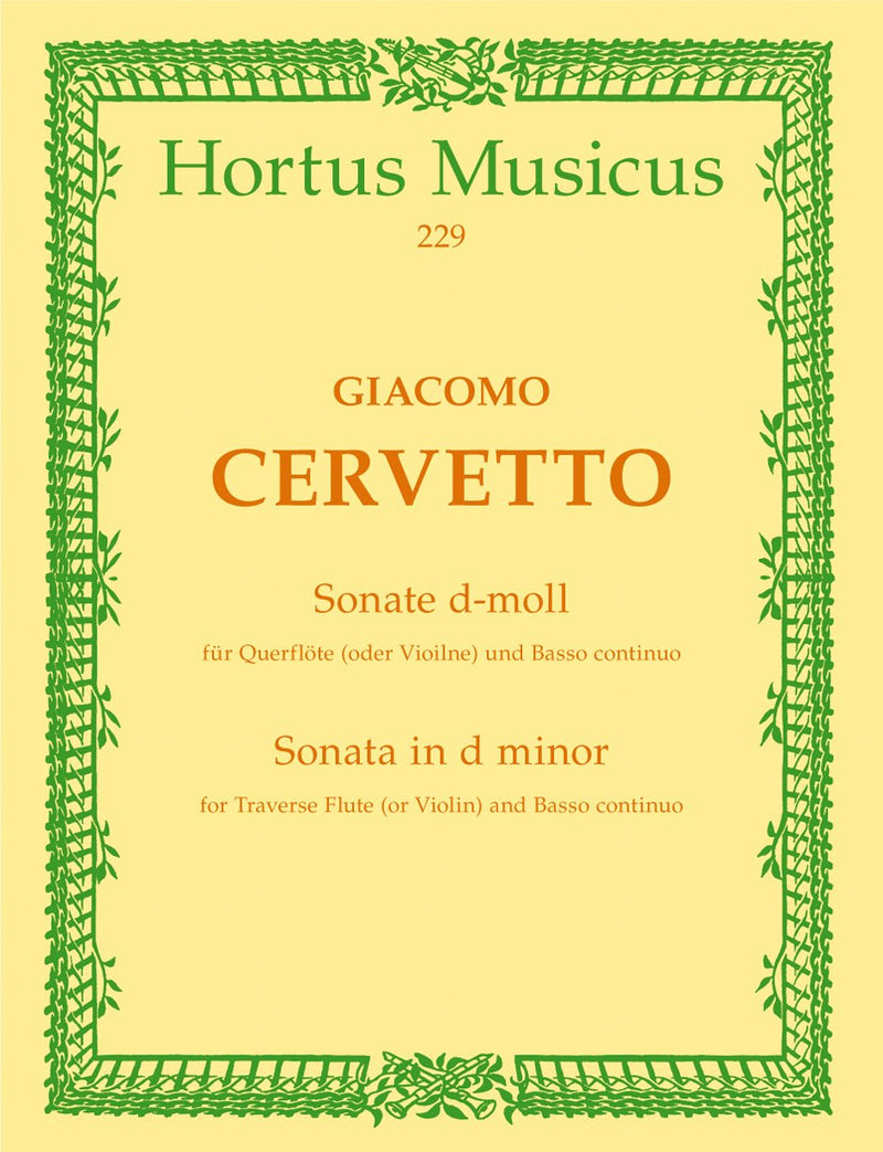 Cervetto: Sonata in D Op 3 No 6 for Flute & Basso Continuo
