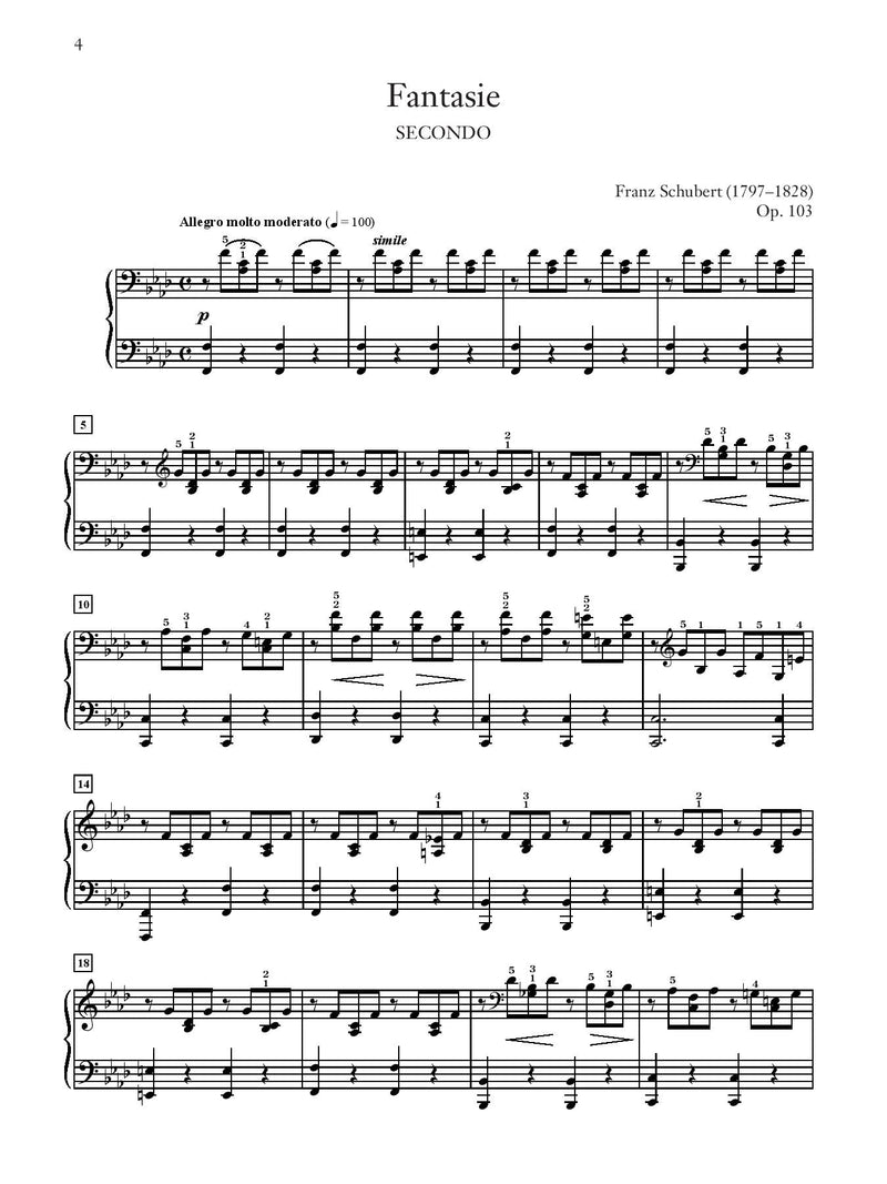 Schubert: Fantasie in F Minor, Opus 103, D. 940 for Piano Duet