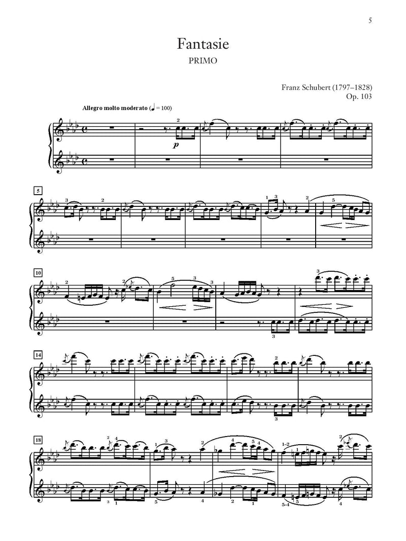 Schubert: Fantasie in F Minor, Opus 103, D. 940 for Piano Duet