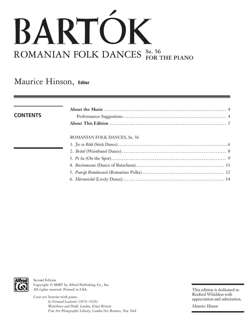 Bartók: Romanian Folk Dances, Sz. 56 for the Piano