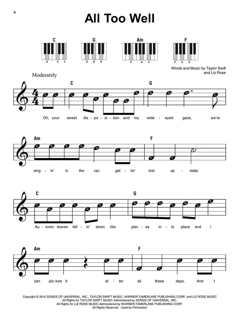 Taylor Swift - Super Easy Songbook for Piano, 2nd Edition