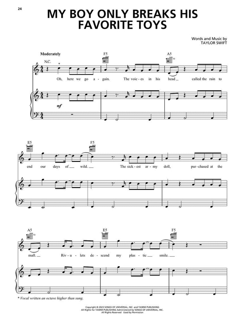 Taylor Swift - The Tortured Poets Department: The Anthology, PVG - My Boy Only Breaks His Favorite Toys Sheet Music