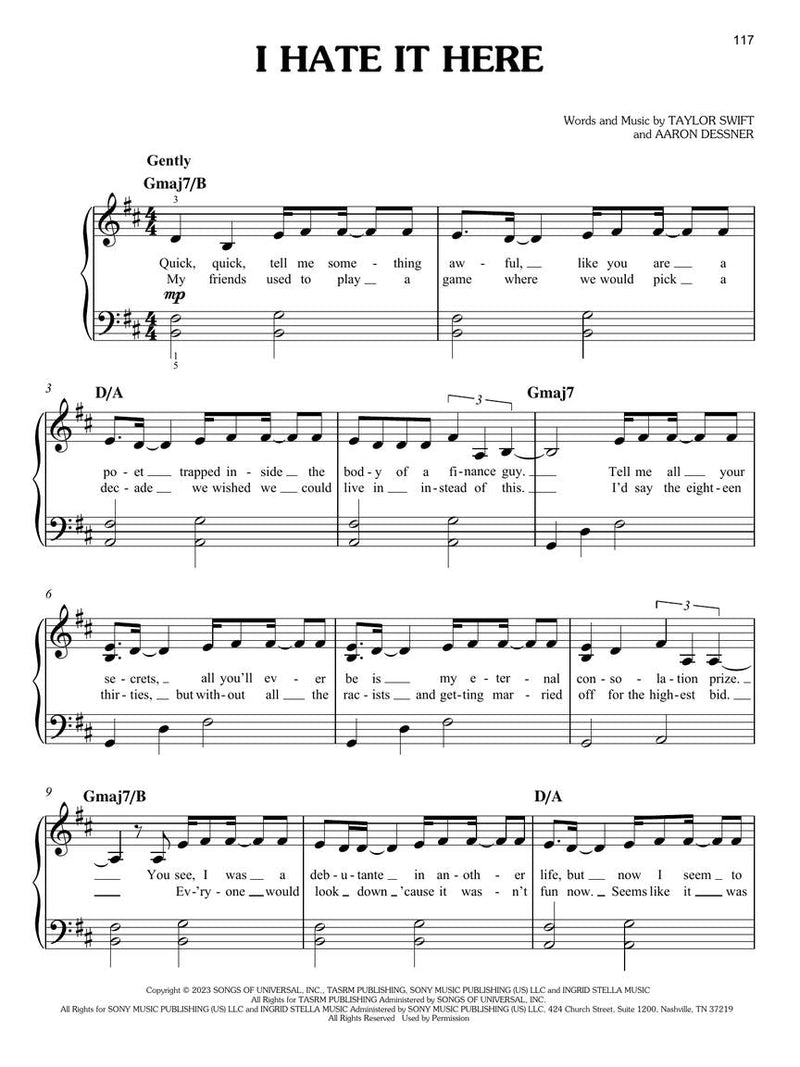 Taylor Swift - The Tortured Poets Department: The Anthology, Easy Piano - I Hate It Here Sheet Music