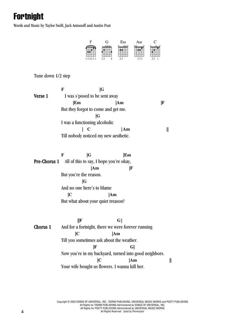 Taylor Swift - The Tortured Poets Department: The Anthology, Guitar Chords & Lyrics - Fortnight