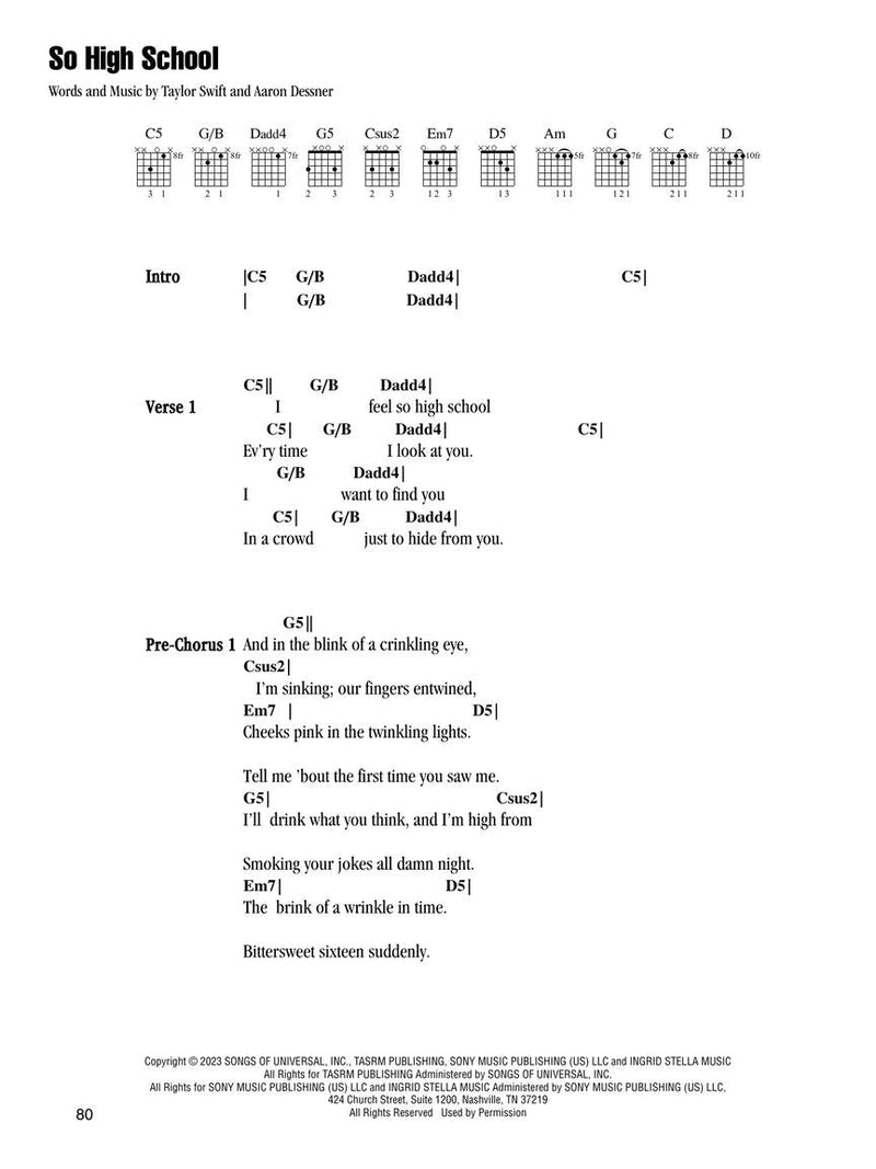 Taylor Swift - The Tortured Poets Department: The Anthology, Guitar Chords & Lyrics - So High School