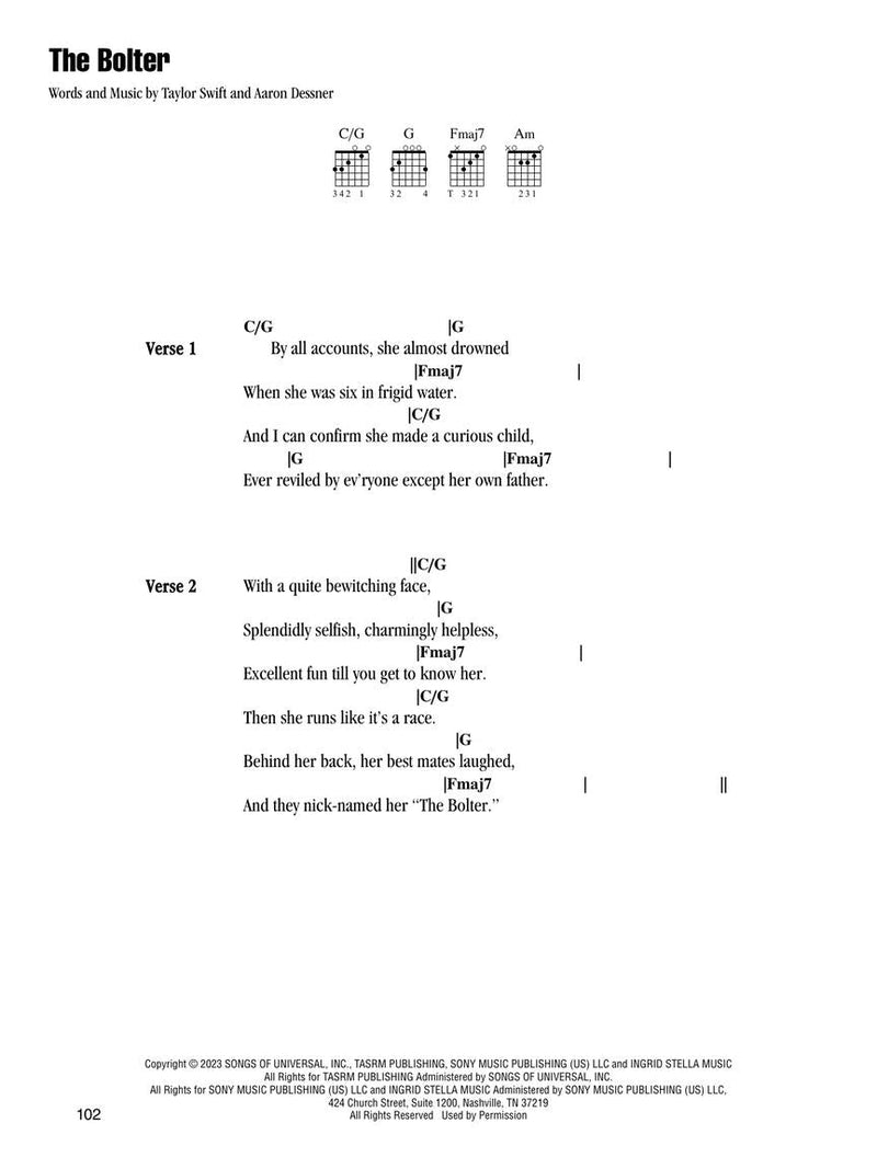 Taylor Swift - The Tortured Poets Department: The Anthology, Guitar Chords & Lyrics - The Bolter