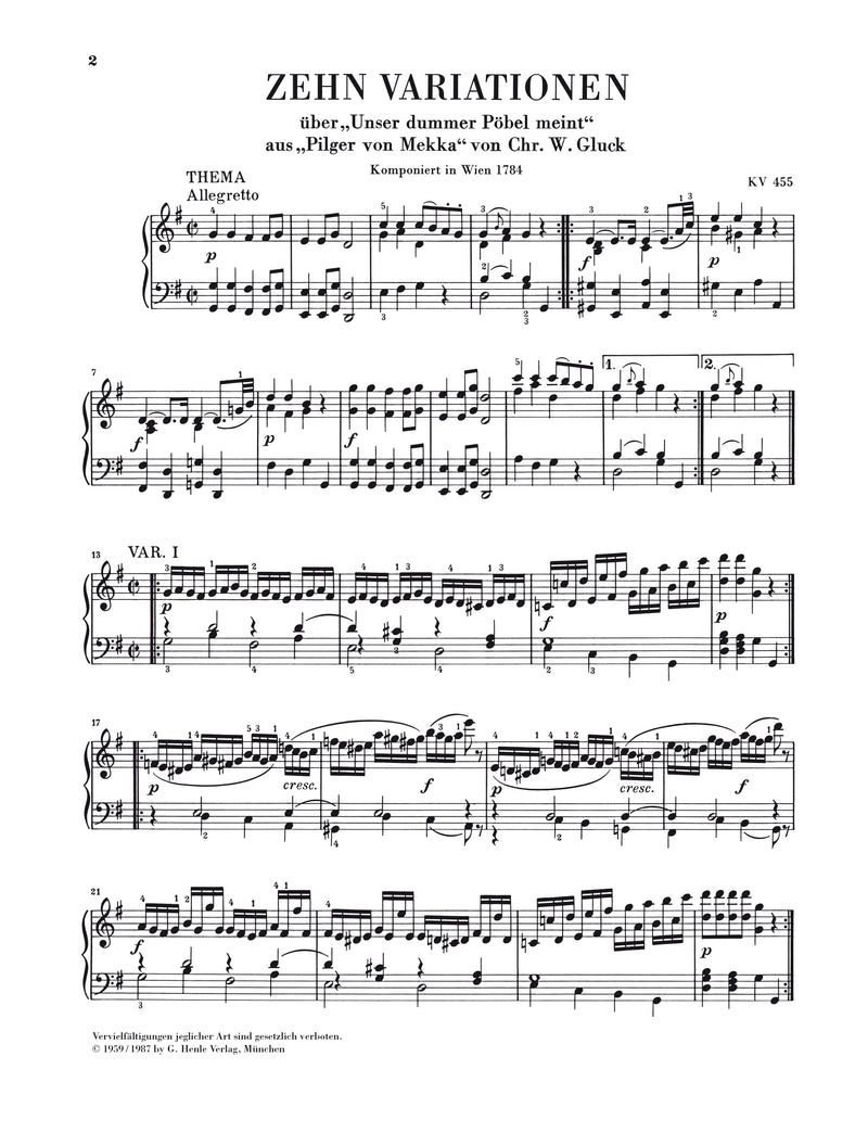 Mozart: 10 Variations on “Unser dummer Pöbel” K. 455