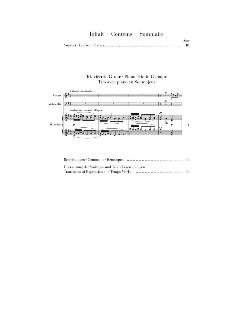 Debussy: Piano Trio in G Major, Score & Parts