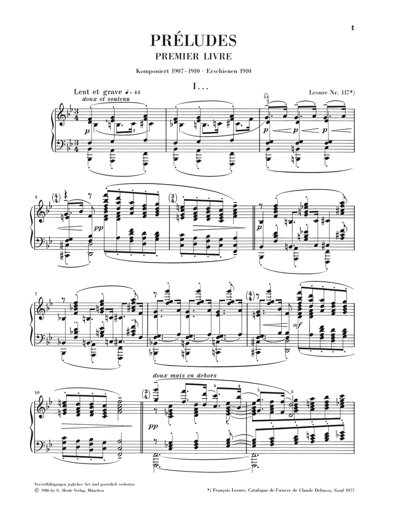 Debussy: Preludes Volume 1 Piano Solo