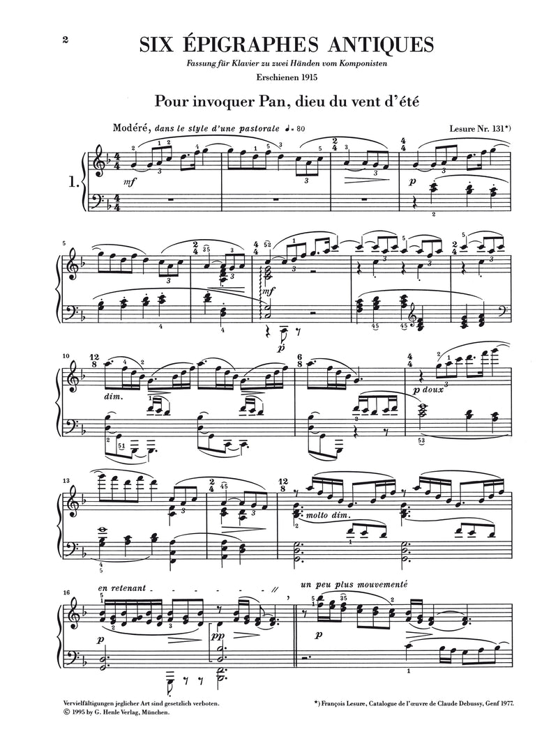 Debussy: Six Epigraphes antiques Piano Solo