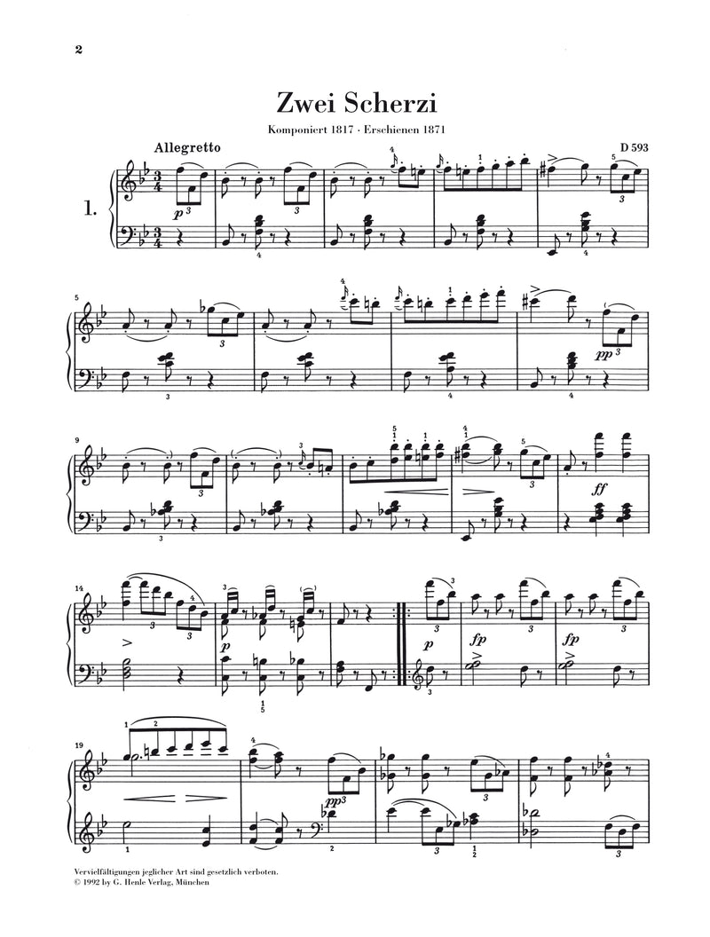 Schubert: 2 Scherzos B flat major and D flat major D 593