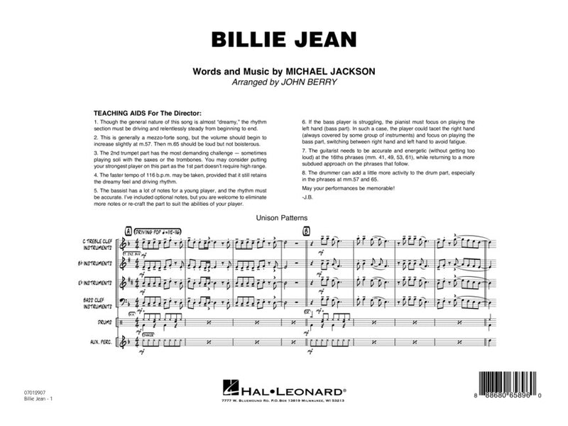 Billie Jean - arr. John Berry (Jazz Ensemble Grade 1.5)