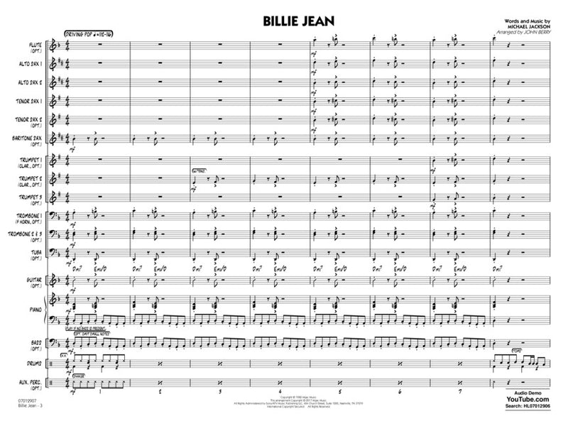 Billie Jean - arr. John Berry (Jazz Ensemble Grade 1.5)