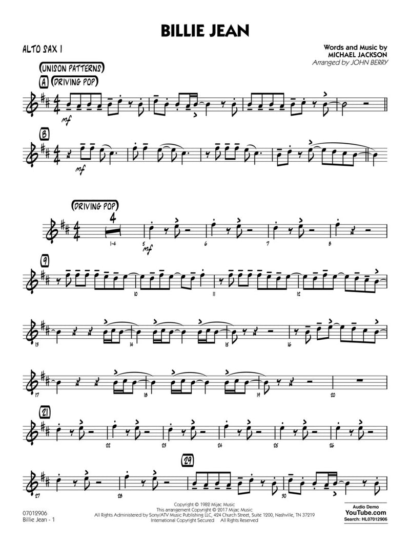 Billie Jean - arr. John Berry (Jazz Ensemble Grade 1.5)