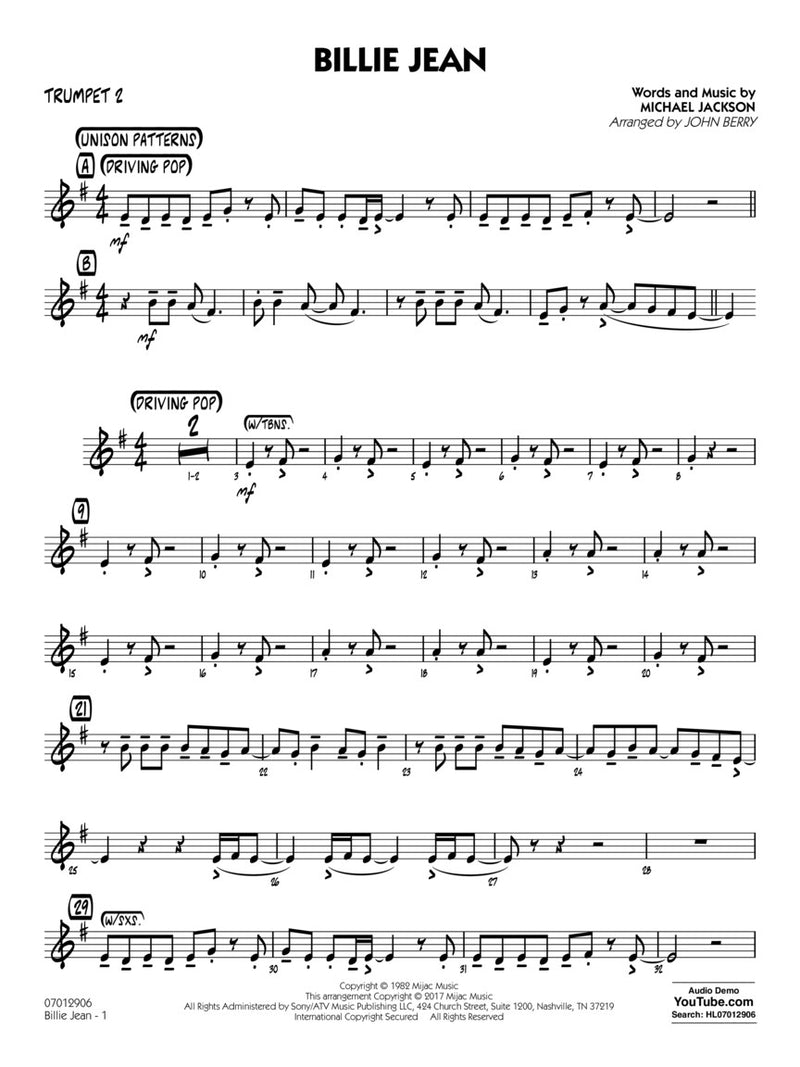 Billie Jean - arr. John Berry (Jazz Ensemble Grade 1.5)