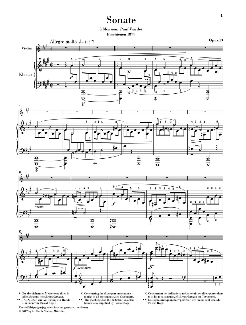 Faure: Sonata No. 1 Op. 13 for Violin & Piano