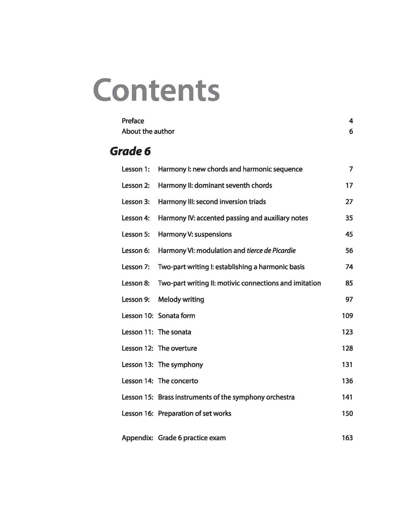 AMEB Theory of Music Grade 6, Contents