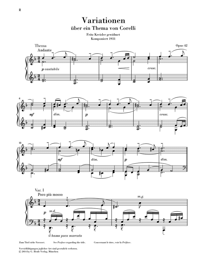 Rachmaninoff: Corelli Variations op. 42 Piano Solo