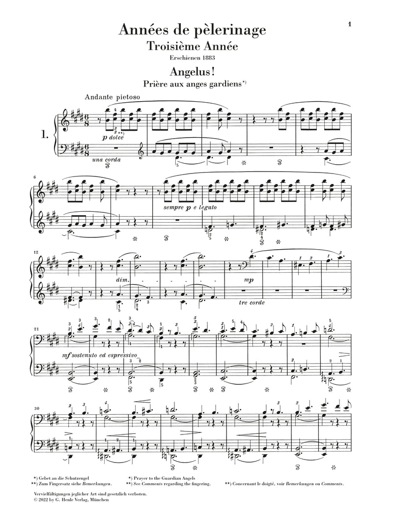 Liszt: Années de pèlerinage, Troisième Année Piano Solo