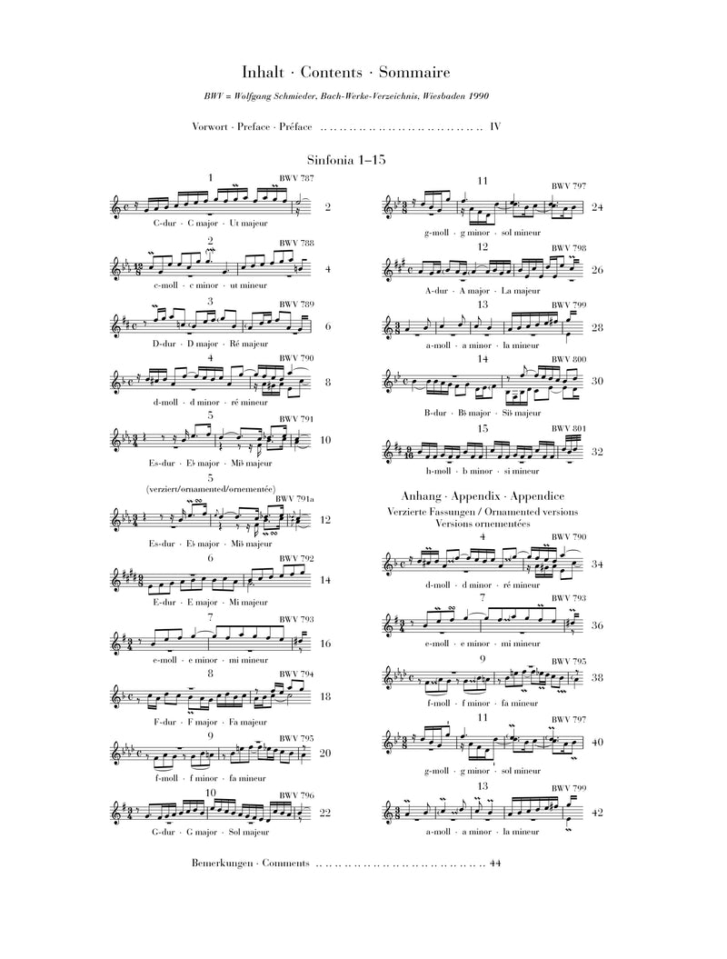 Bach: Sinfonias (Three Part Inventions), Without Fingering