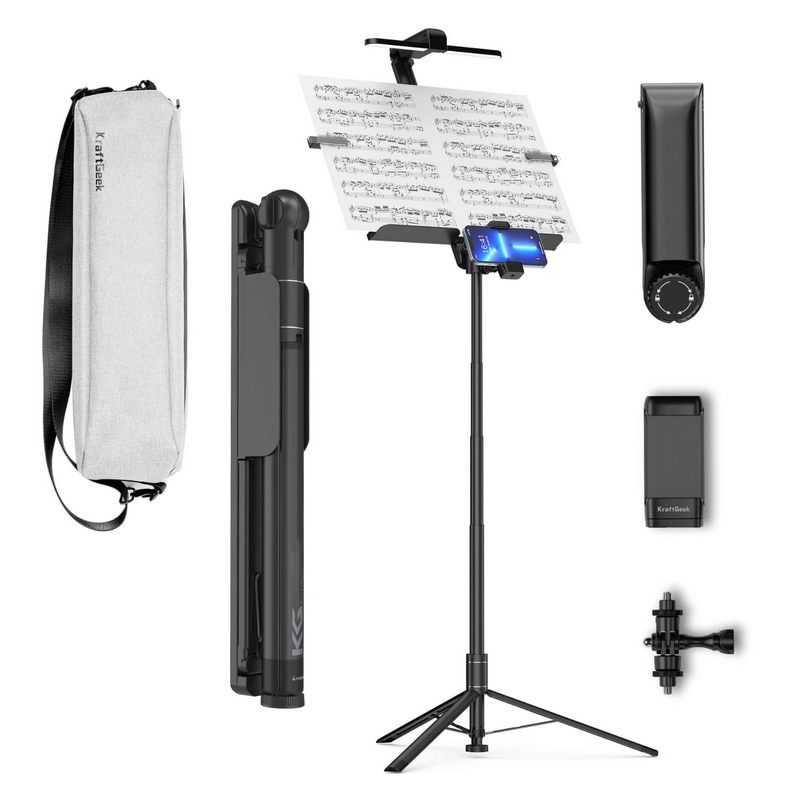 KraftGeek Foldable Music Stand Combo