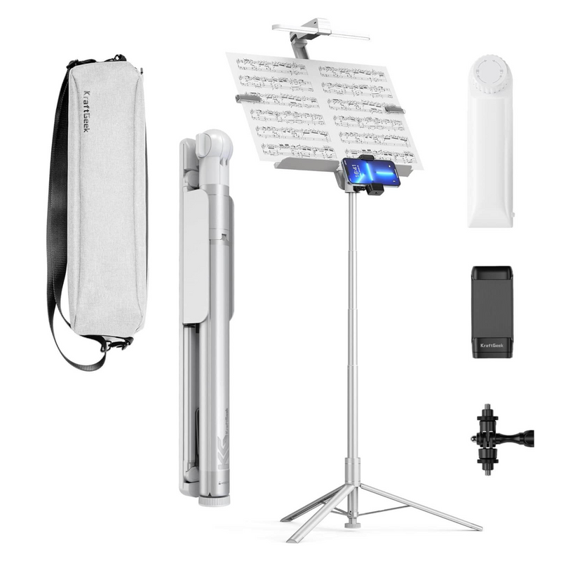 KraftGeek Foldable Music Stand Combo, White