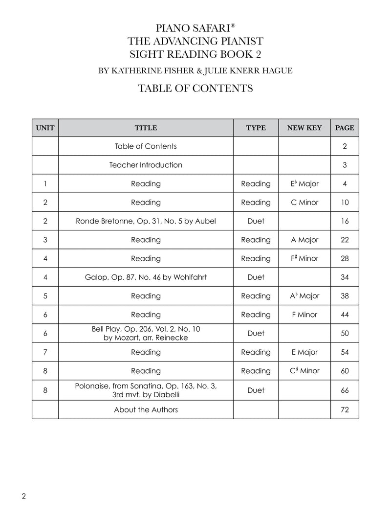 Piano Safari - The Advancing Pianist: Sight Reading Book 2
