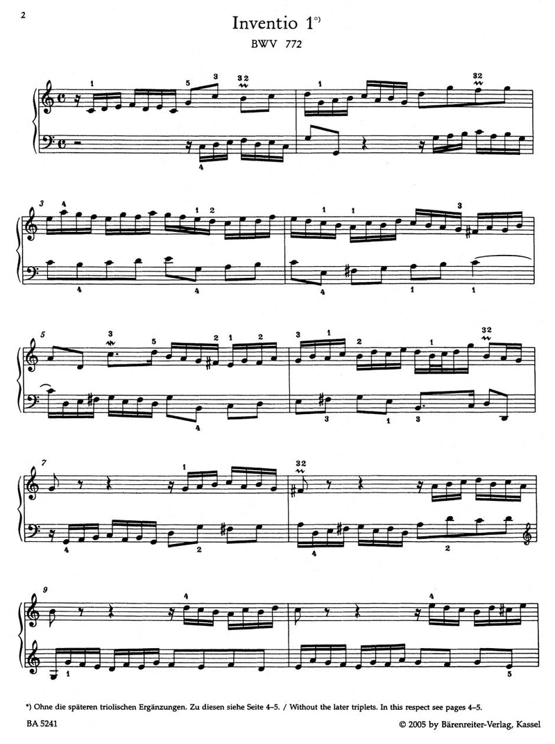 Bach: Inventions & Sinfonias BWV 772-801 for Piano Solo with Fingerings