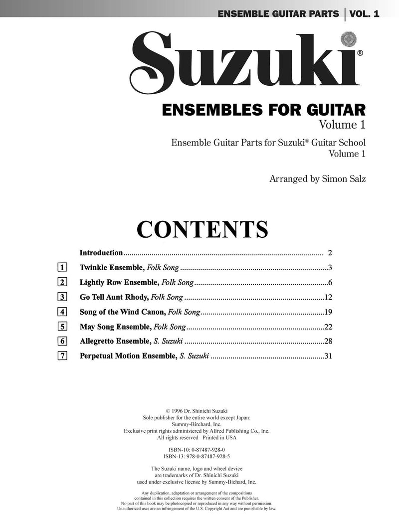 Suzuki Ensembles for Guitar, Volume 1