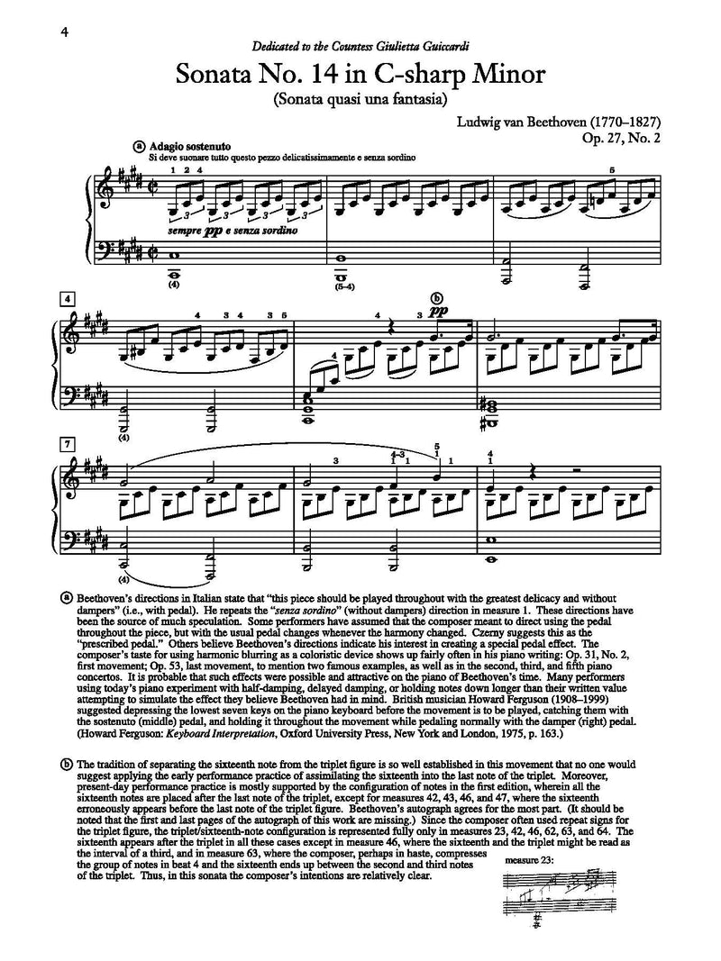 Beethoven: Sonata No. 14 in C-sharp Minor, Opus 27, No. 2 ("Moonlight") for Piano Solo