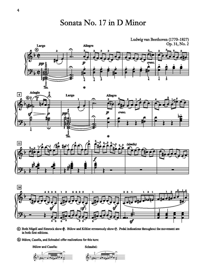 Beethoven: Sonata No. 17 in D Minor, Opus 31, No. 2 "Tempest" for Piano Solo