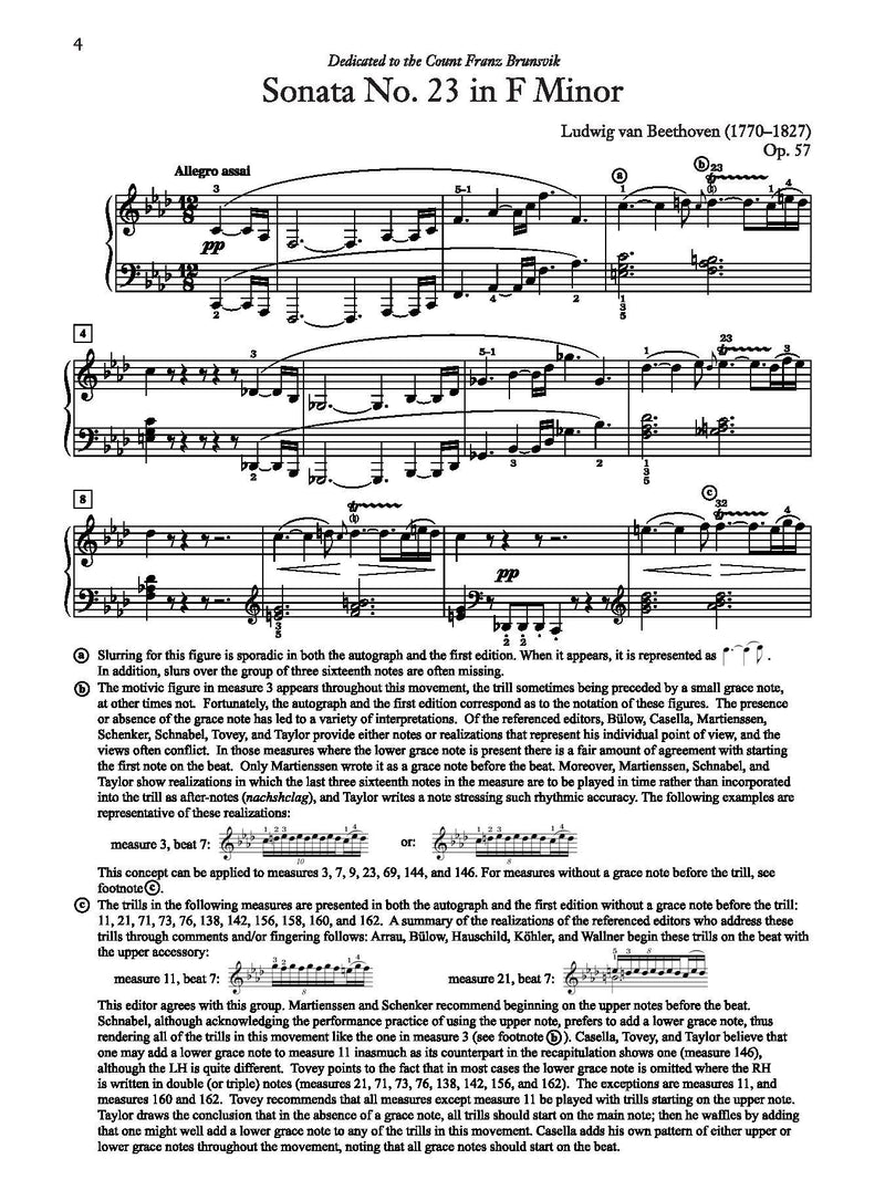 Beethoven: "Appassionata" Sonata No. 23 in F Minor, Opus 57 for Piano Solo