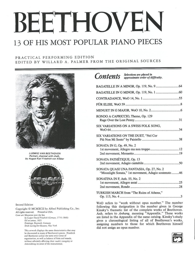Beethoven: 13 of His Most Popular Piano Pieces for Piano Solo