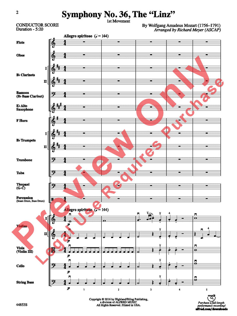 Symphony No. 36, The "Linz" (1st Movement) - arr. Richard Meyer (Grade 2.5)