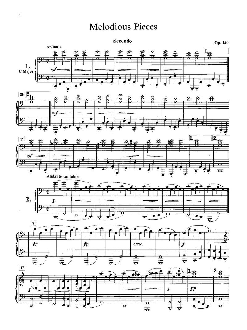 Diabelli: Melodious Pieces on Five Notes, Opus 149 for Piano Duet