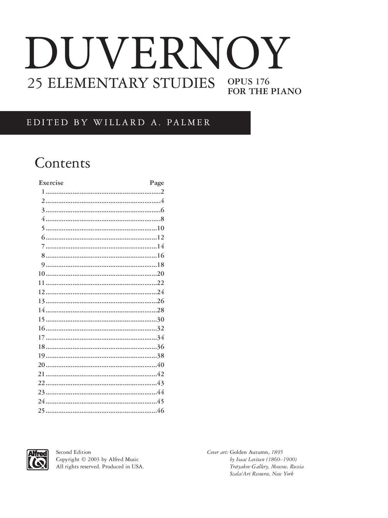 Duvernoy: 25 Elementary Studies, Opus 176