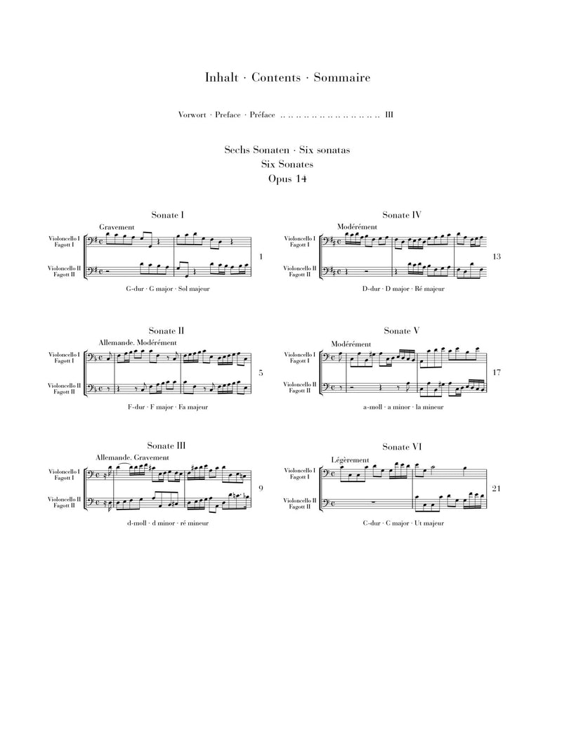 Boismortier: Six Sonatas op. 14 for two Violoncellos (Bassoons)