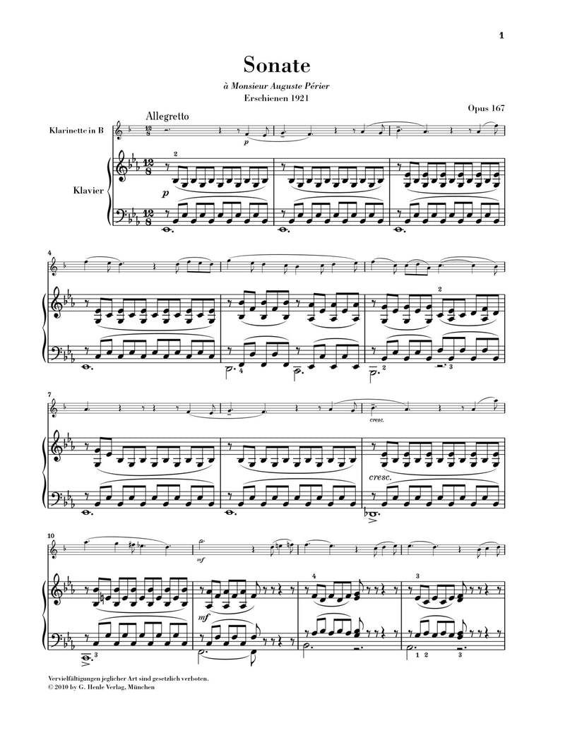 Saint-Saëns: Clarinet Sonata Op 167 for Clarinet & Piano