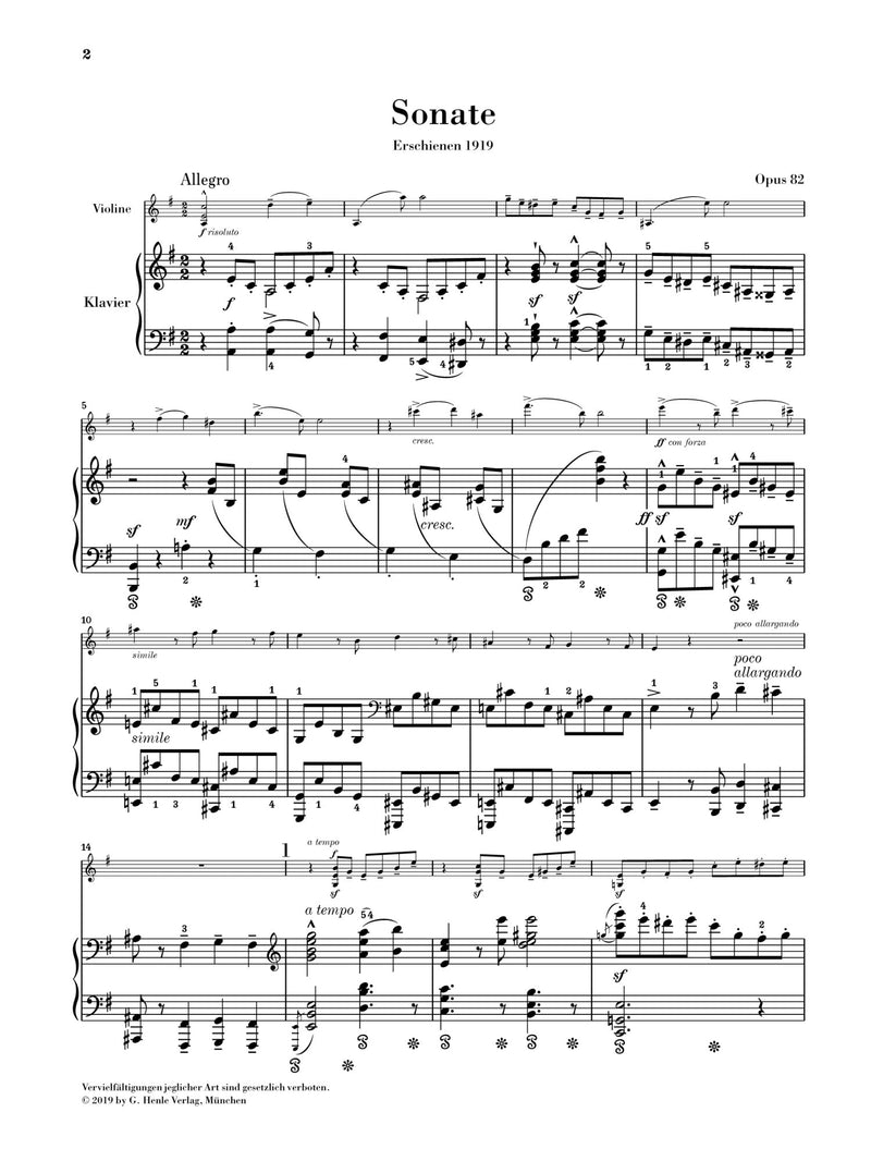 Elgar: Violin Sonata Op. 82 for Violin & Piano