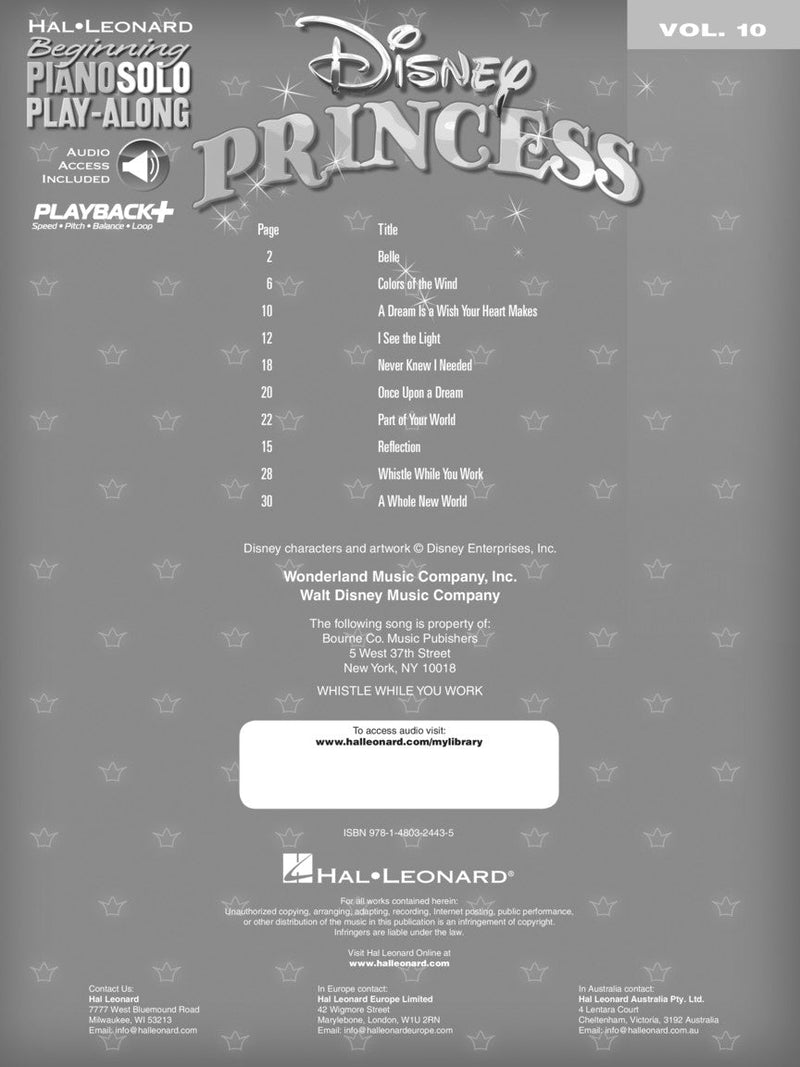 Disney Princess - Beginning Piano Solo Play-Along Volume 10