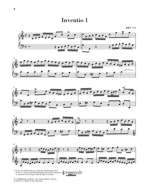 Bach: Two Part Inventions BWV 772-786 (No Fingering) Piano Solo