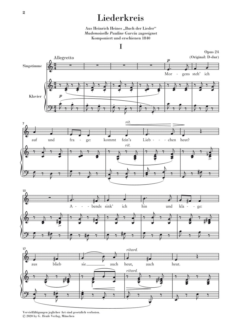 Schumann: Liederkreis (Song Cycle) Op. 24 for Low Voice