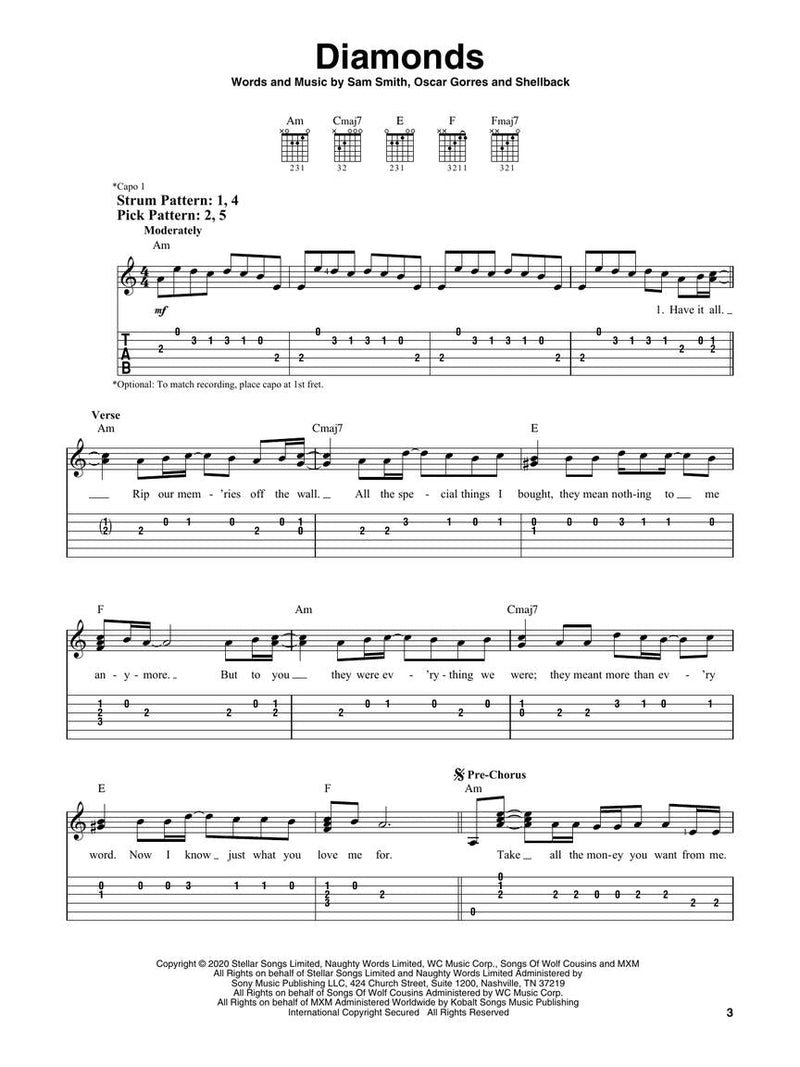 Chart Hits of 2020-2021 Easy Guitar Notes & TAB