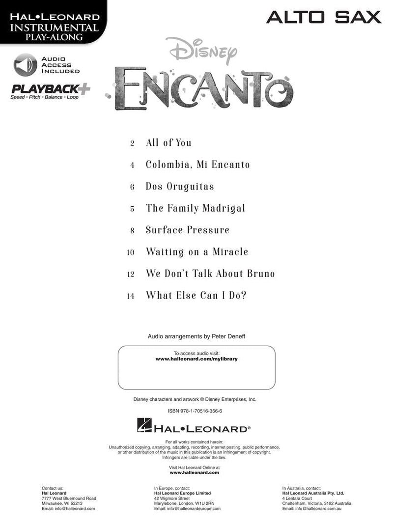 Encanto for Alto Sax - Song List