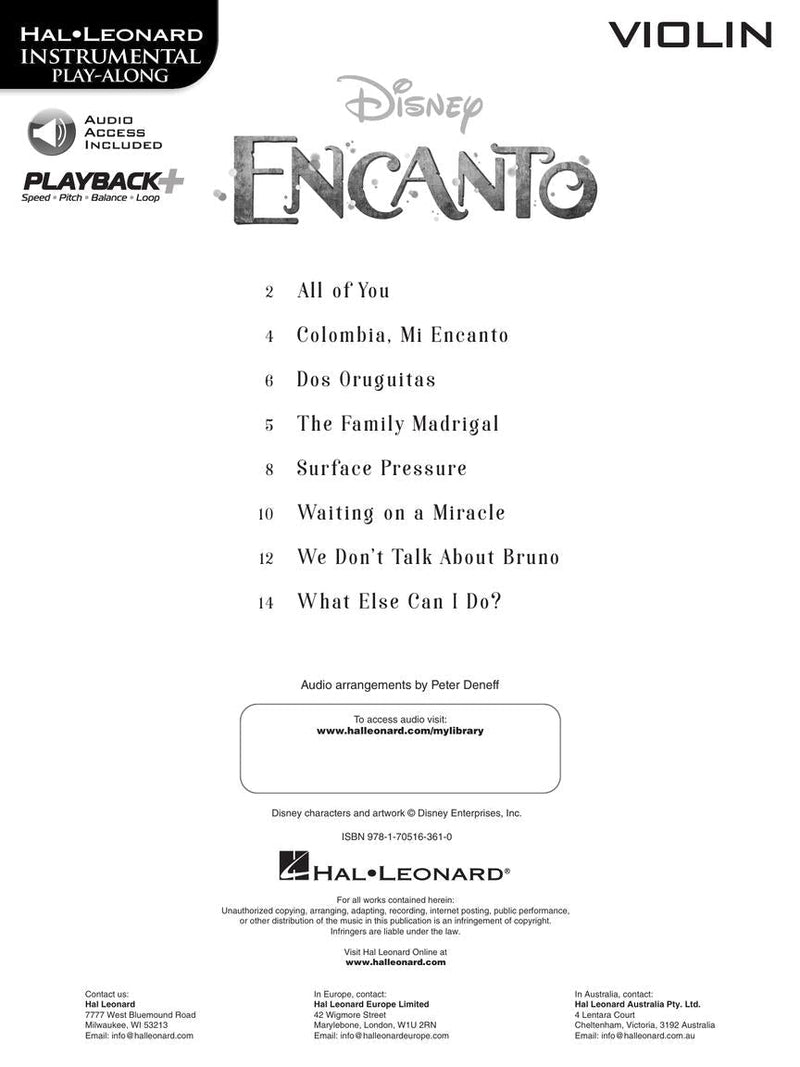 Encanto for Violin - Song List